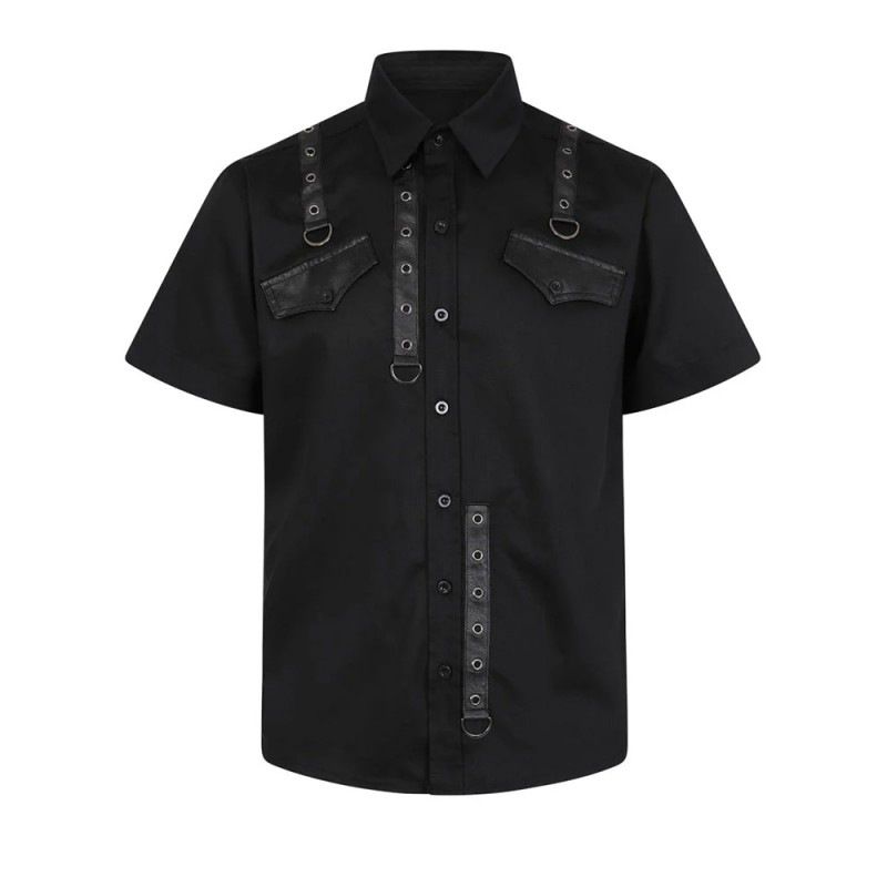 Men Short Sleeve Shirt Black Shirt Axl Shirt Gothic Shirt With D-rings Style